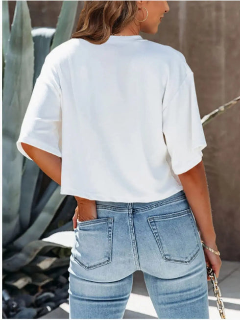 'Nephele' Cropped Half Sleeve T-Shirt - Celes Fashion